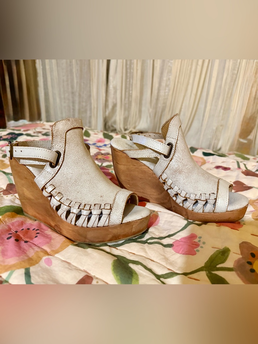 Very Volatile Cream Woven Peep-Toe Platform Wedge Sandals
